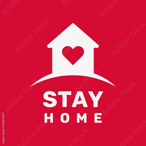 Stay home quote text, hash tag or hashtag. Coronavirus COVID 19 protection logo, Stay at home slogan with house and heart vector
