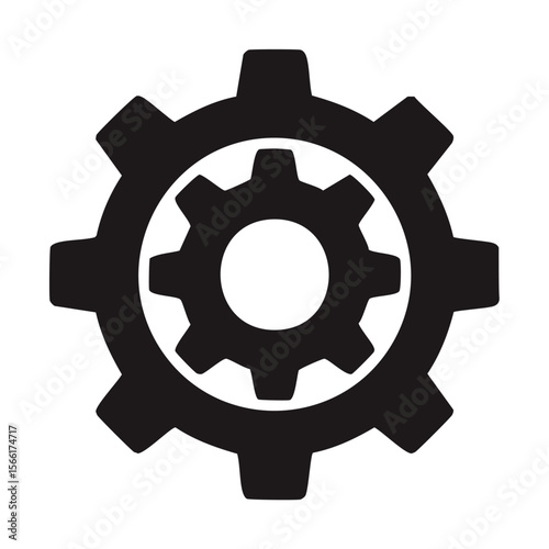 Flat Black Silhouette Icon of a Gear or Cogwheel with Simple Minimal Design, Clean Vector Style Isolated on Transparent Background