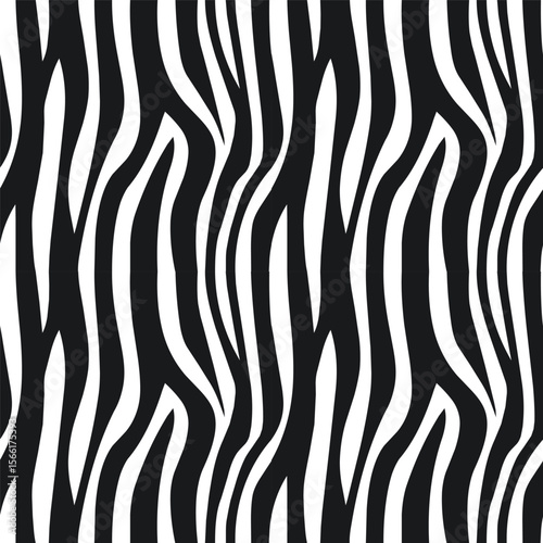 Seamless black and white zebra fur pattern. Modern stylish print.; Animal skin background for fabric; textiles; wallpaper; design; advertising