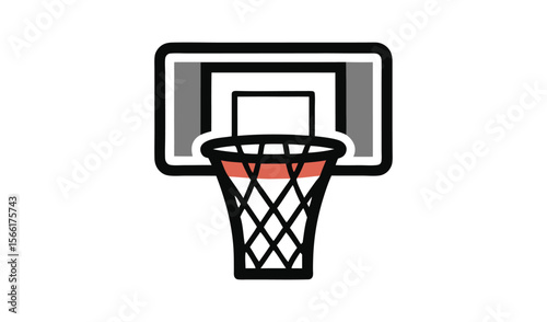 Simple cartoon illustration of a basketball hoop with a net and backboard