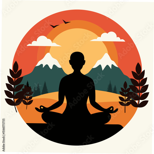 Silhouette of Person in Calm Nature Background – Yoga or Meditation Pose Surrounded by Peaceful Outdoor Scenery