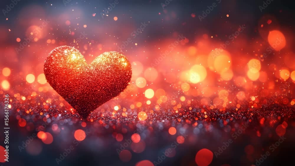 Glittering red heart with sparkling bokeh lights and glowing background creating romantic festive atmosphere full of love celebration and warm glitter sparkle effects