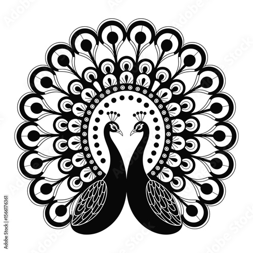 Intricate mandala peacock vector, elegant ornamental bird illustration perfect for decorative and artistic designs
