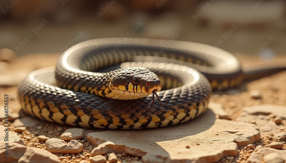 Obraz premium Coiled Snake on Rocks