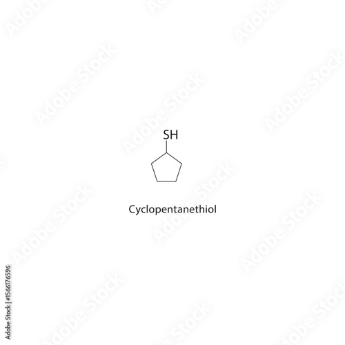 Cyclopentanethiol skeletal structure. Thiol compound schematic illustration. Simple diagram, chemical formula.