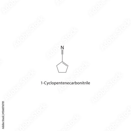 1-Cyclopentenecarbonitrile skeletal structure. Nitrile compound schematic illustration. Simple diagram, chemical formula.