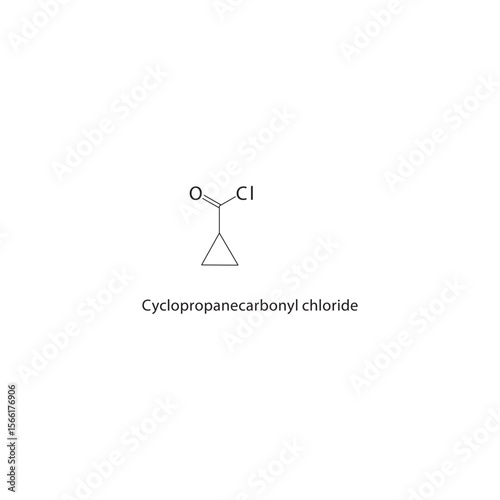 Cyclopropanecarbonyl skeletal structure. Carbonyl compound schematic illustration. Simple diagram, chemical formula.