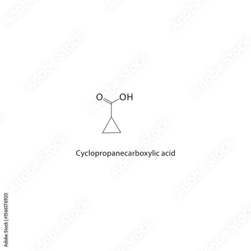 Cyclopropanecarboxylic acid skeletal structure. Carboxylic acid compound schematic illustration. Simple diagram, chemical formula.
