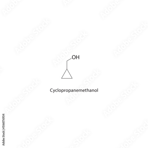 Cyclopropanemethanol skeletal structure. Alcohol compound schematic illustration. Simple diagram, chemical formula.