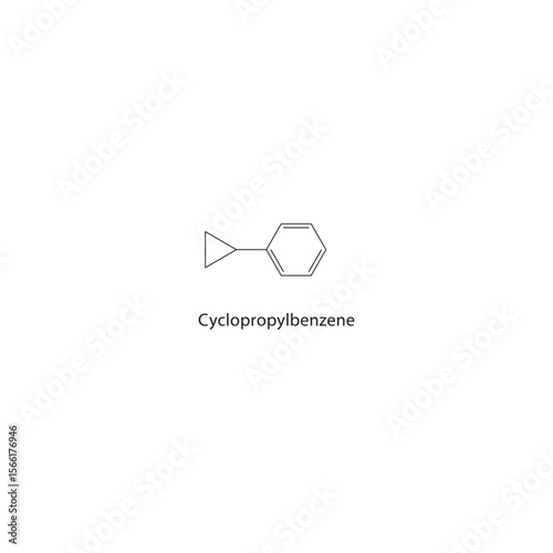 Cyclopropylbenzene skeletal structure. Aromatic hydrocarbon compound schematic illustration. Simple diagram, chemical formula.