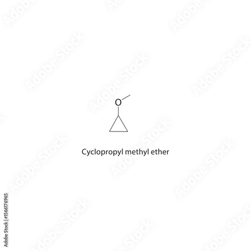 Cyclopropyl methyl ether skeletal structure. Ether compound schematic illustration. Simple diagram, chemical formula.