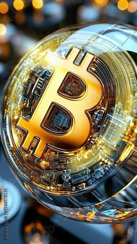 Bitcoin symbol glow with bitcoin future and bitcoin crypto and bitcoin technology, Digital Currency Concepts with Technological Depth, Blockchain and Financial Innovation in Abstract Art