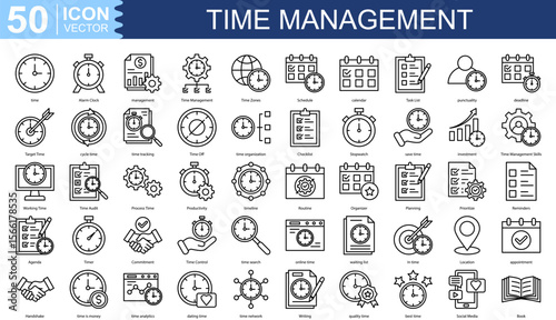 Time Management icon collection set. Containing time, Alarm Clock, management, Time Zones, Schedule, calendar icon
