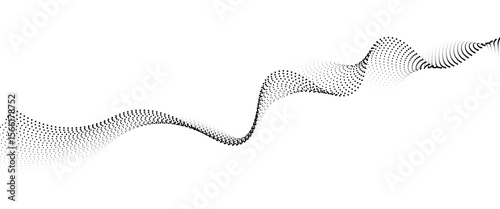 Flowing Dot Wave halftone gradient pattern on transparent background	