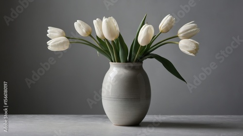 Wallpaper Mural Elegant white tulips in minimalist vase against a soft gray background Torontodigital.ca