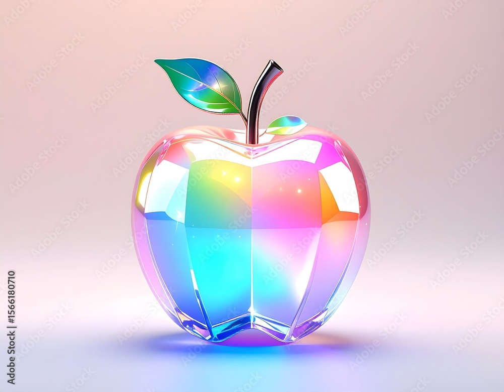 Obraz premium Prismatic Apple Delight: A vibrant, prismatic apple with a glistening sheen, catching the light and exuding freshness and juicy appeal in a dazzling display.