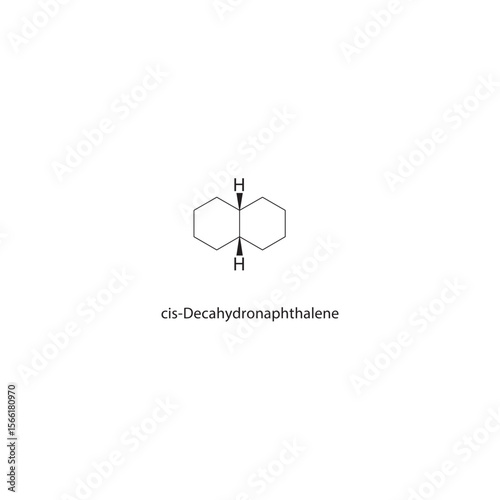 cis-Decahydronaphthalene skeletal structure. Cycloalkane compound schematic illustration. Simple diagram, chemical formula.