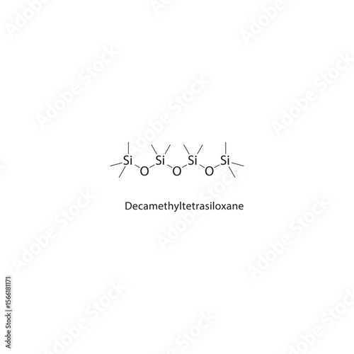 Decamethyltetrasiloxane skeletal structure. Siloxane compound schematic illustration. Simple diagram, chemical formula.
