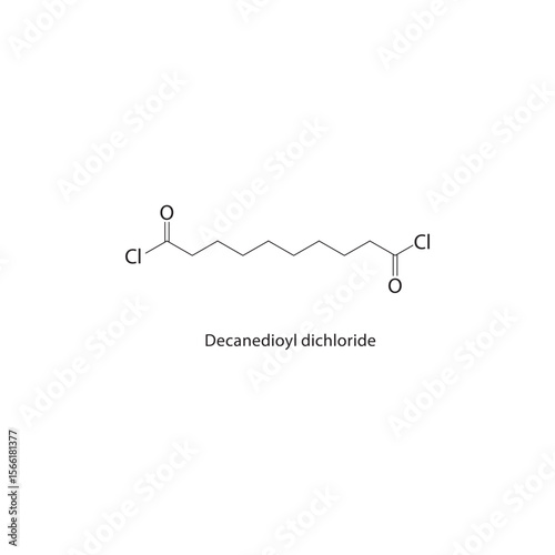 Decanedioyl dichloride skeletal structure. Acid chloride compound schematic illustration. Simple diagram, chemical formula.
