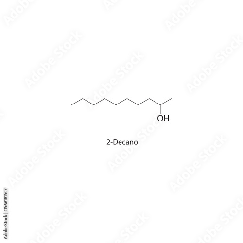 2-Decanol skeletal structure. Alcohol compound schematic illustration. Simple diagram, chemical formula.