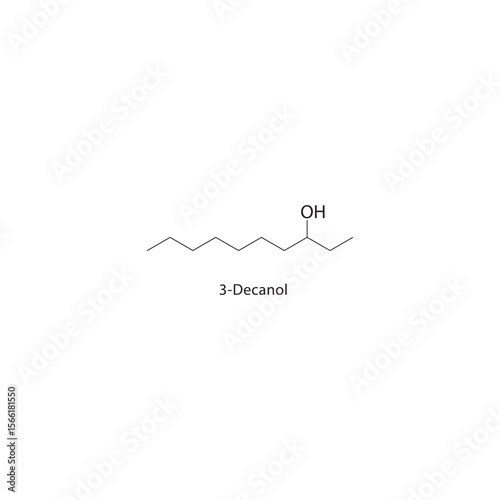 3-Decanol skeletal structure. Alcohol compound schematic illustration. Simple diagram, chemical formula.