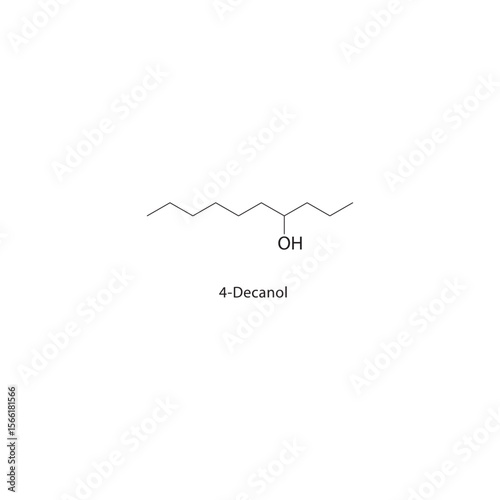 4-Decanol skeletal structure. Alcohol compound schematic illustration. Simple diagram, chemical formula.