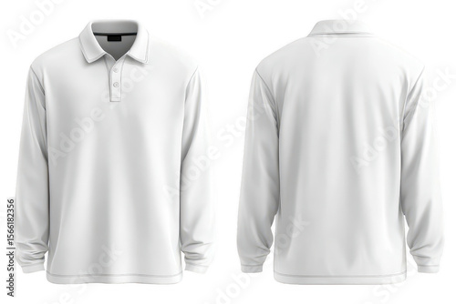 Blank white polo shirt, long sleeves, front & back