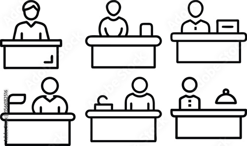 Reception line art vector icon set