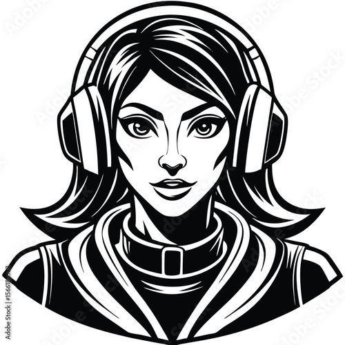 Female gamer avatar with headphones