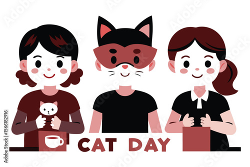 Children crafting adorable cat masks for a festive cat day celebration