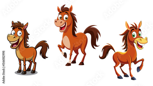 funny cartoon horse characters set on white background