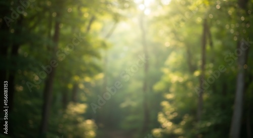 Sunlit Forest Path A Fully Blurred, Dreamlike Landscape of Blurred Greenery