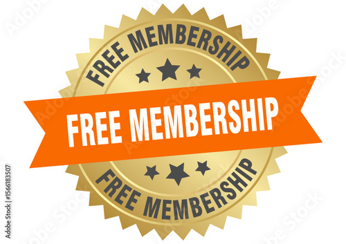 free membership. free membership round orange and gold label isolated on transparent background