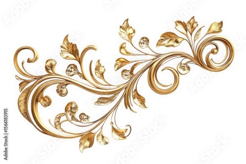 Luxury golden flourish ornament vector design, decorative swirl pattern, vintage style element, golden leaves, isolated on transparent background