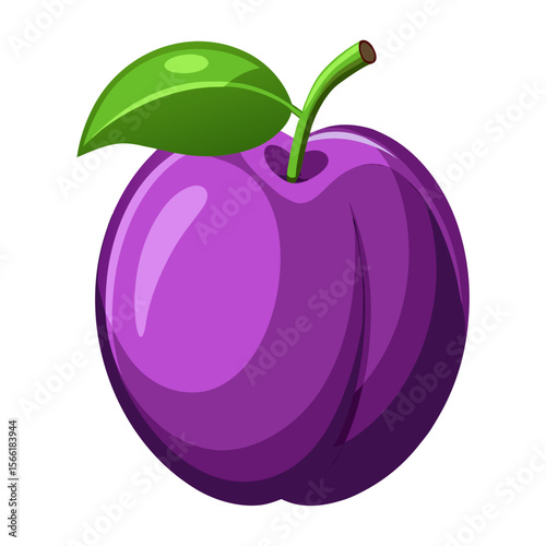 Ripe Plum Fruit Vector PNG, Fresh Glossy Purple Plum Illustration on Transparent Background