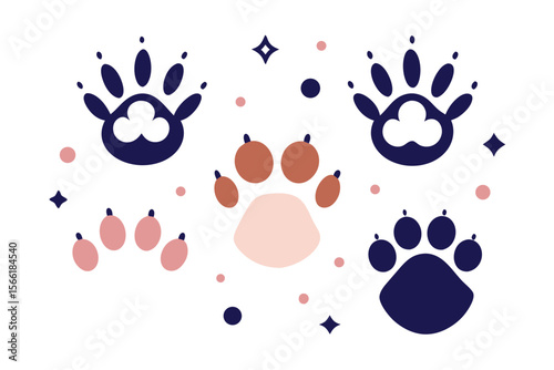 Collection of cute cat paw gestures for high five and clapping