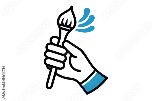 Simple line drawing of a left hand holding a paint brush artistic concept