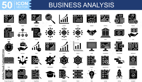 Business Analysis icon collection set. Containing analytics, report, diagram, Search, growth, Graph, analysis, statistics icon