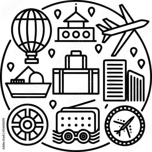 Global Adventures Travel Icons and Exploration