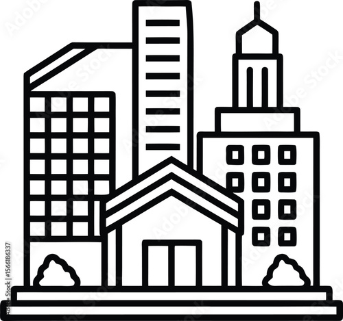 Urban Skyline Cityscape Illustration of Modern Architecture and Residential Buildings