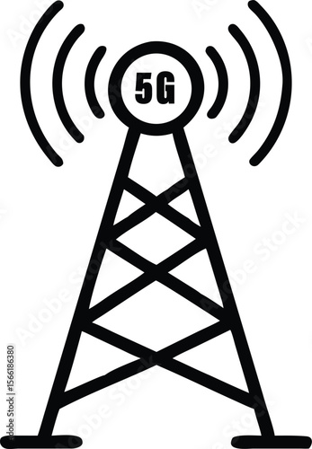 Telecommunication Tower Line Art – Radio Signal Transmission Icon Vector. internet tower.