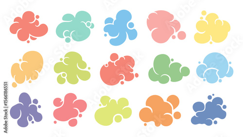 Collection of Flat Dynamic Colorful Cloud-Like Flowy Modern Abstract Shapes Vector Illustration, Vibrant Gradient Art Elements for Posters, Backgrounds, Web Design, and Creative Projects