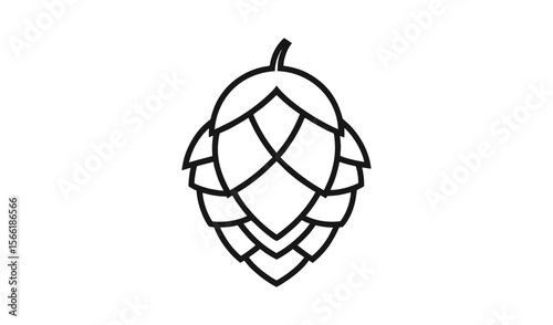 Stylized black line art illustration of a hop cone on a white background