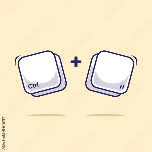 Keyboard combination shortcut Ctrl H icon or symbol for fast typing technology illustration. Work efficient innovation on computer typing