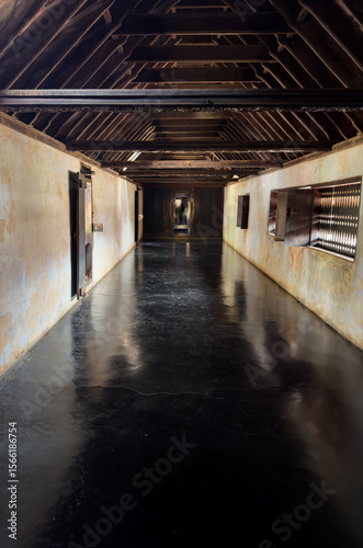 Padmanabhapuram Palace which is a Travancore-era palace located in Padmanabhapuram in the Kanyakumari district, Tamil Nadu. It is also known as Kalkulam Palace, Selective focus on the foreground