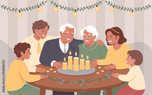 Warm Family Gathering Joyful Celebration with Candles and Lights