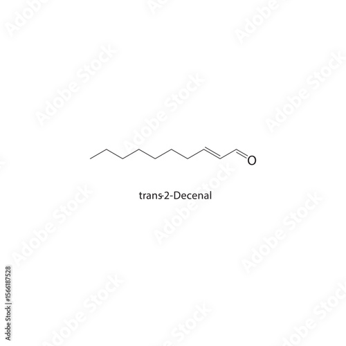 trans-2-Decenal skeletal structure. Aldehyde compound schematic illustration. Simple diagram, chemical formula.