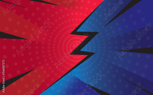 Dynamic Abstract Composition with Red and Blue Comic Book Style Design