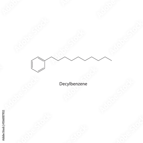 Decylbenzene skeletal structure. Aromatic hydrocarbon compound schematic illustration. Simple diagram, chemical formula.