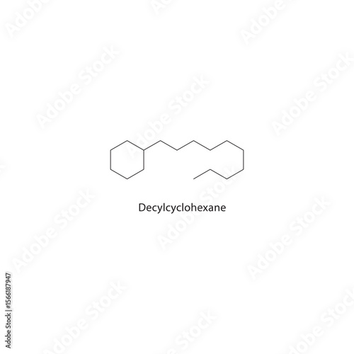 Decylcyclohexane skeletal structure. Cycloalkane compound schematic illustration. Simple diagram, chemical formula.